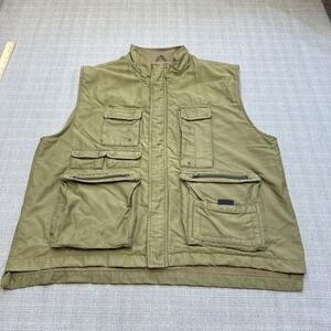 Khaki's by Arrow Fishing Vest Mens XL Green Utility Outdoor Safari Lined Pockets